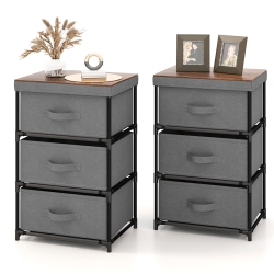 GYMAX 2PCs 3 Drawers Dresser Fabric Storage Tower Organizer Unit Tall Nightstand Side Table
