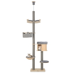 GYMAX 6-Tier Floor-To-Ceiling Cat Tree W/ Cat Condo Hammock Scratching Posts Platform