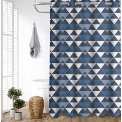 CANADIAN LINEN Hookless Shower Curtains, 72"x72", Mildew Water Resistant Washable Polyester Bathtub Shower Curtains for Bathroom Triangle In Blue