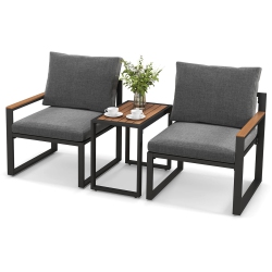 COSTWAY 3 PCs Patio Furniture Set With Soft Cushions Aluminum Frame Weatherproof Outdoor
