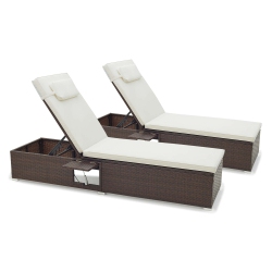 COSTWAY Patio Chaise Lounge Set Of 2 With 6-Level Backrest, Comfy Seat Cushion & Headrest