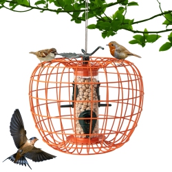 COSTWAY Squirrel-Proof Pumpkin Bird Feeder With Cage 4 Metal Ports 4 Perches Drainage Hole In Orange