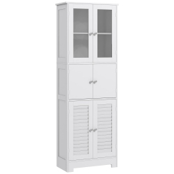 HOMCOM Tall Bathroom Cabinet, Bathroom Storage Cabinet With Glass/louvred Doors And Adjustable Shelf, Linen Cabinet In White