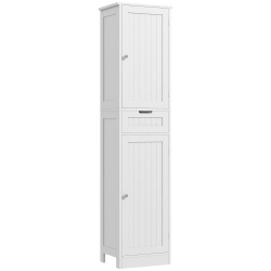 HOMCOM Tall Bathroom Storage Cabinet, Narrow Bathroom Cabinet With Doors, Drawer And Adjustable Shelves, Freestanding Linen Tower In White