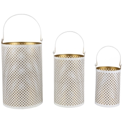 NORTHLIGHT Laser-Cut Iron Candle Holders With Handles - 10" - And Gold - Set Of 3 In White