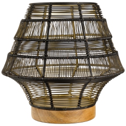 NORTHLIGHT Large Woven Iron Pillar Candle Holder With Wood Base - 9.25" - In Black