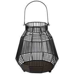 NORTHLIGHT Large Geometric Iron Hurricane Candle Lantern - 11.25" - In Black