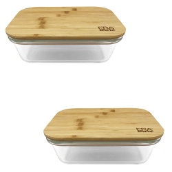 ERAWARE - Set Of 2 Borosilicate Glass Container, Bamboo Lid, Oven Safe, 1520Ml