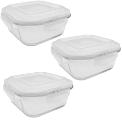 ERAWARE - Set Of 3 Borosilicate Glass Containers, Airtight And Leak-Proof, Oven Safe, 800 Ml