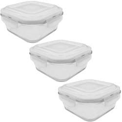 ERAWARE - Set Of 3 Borosilicate Glass Containers, Airtight And Leakproof, Oven Safe, 520 Ml