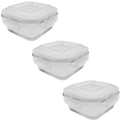 ERAWARE - Set Of 3 Borosilicate Glass Containers, Airtight And Leak-Proof, Oven Safe, 320 Ml