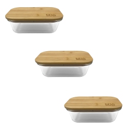 ERAWARE - Set Of 3 Borosilicate Glass Container, Bamboo Lid, Oven Safe, 640Ml