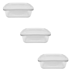 ERAWARE - Set Of 3 Borosilicate Glass Containers, Airtight And Leak-Proof, Oven Safe, 370 Ml