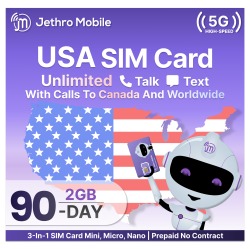 JETHRO MOBILE Prepaid Usa Travel Sim Card, 4G Lte High-Speed Data, Unlimited Talk And Text, No Contract, 3 Months