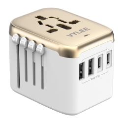 HLD Universal International Power Travel Plug Adapter, 5 In 1 European Traveladapter W/ 3.5A 2XUSB-A And 2XUSB C Wall Charger And Worldwide Ac Outlet