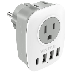 HLD Type E/f Plug Adapter, Vintar Schuko Germany France Adapter Plug, South Korea Outlet Adapter \w 1 USB C, 3 USB Ports And Us Outlets, Us to Eu Spain