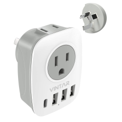 HLD Canada to Australia Plug Adapter, Adapter \w 1 USB C, 2 American Outlets And 3 USB Ports, 6 In 1 International Power Adapter for Us to Australia