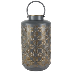 NORTHLIGHT Laser-Cut Large Iron Candle Lantern With Handle - 15.25" - And Gold In Gray
