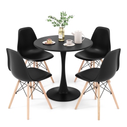 GYMAX 5PCs Dining Set Modern Round Dining Table 4 Chairs for Small Space Kitchen