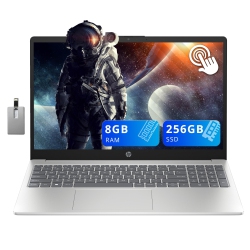 HP 15.6" HD Touchscreen Laptop, Intel Core I3-1215U, 256GB PCie SSD, 8GB Ram, Intel Uhd Graphics, Numeric Keypad, HD Webcam, Wi-Fi 5, Silver, Win 11