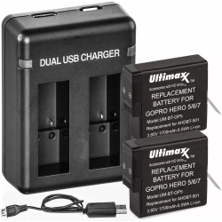 ULTIMAXX Power Battery (2-Pack) And Dual Charger for Gopro Hero8 Hero7 Hero6 Hero5