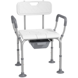 HOMCOM 3-In-1 Shower Chair \w Back And Arms, Height Adjustable Bedside Commode, Raised Toilet Seat \w Non-Slip Rubber Foot Pad for Seniors, Disabled