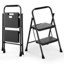 COSTWAY Goplus 2 Step Folding Step Ladder With Safety Handrails & Wide Anti-Slip Pedals for In Black