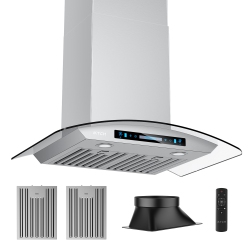 IKTCH -30" Wall Chimney Range Hood With Led Lights - Stainless Steel & Glass