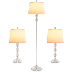 COSTWAY 3 Pack Lamp Set Table & Floor Lamp With Weighted Base & Eye-Protecting Lamp Shade