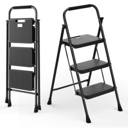 COSTWAY Goplus Folding Step Ladder Portable 3 Step Ladder With Safety Handrails & Anti-Slip Pedals