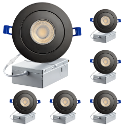 STRAK Led 4-Inch Black Gimbal Recessed Slim Led Pot Lights \w Junction Box, 6000K Daylight Dimmable 7W 60W Equivalent, Ic Rated 560Lm, Damp Rated