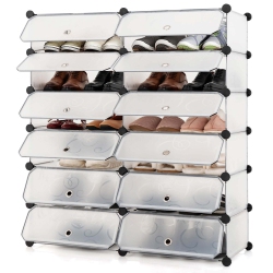 COSTWAY Shoe Rack 12-Cube Diy Plastic Shoe Cabinet Multi Use Modular Closet Shelf In White