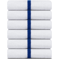 CANADIAN LINEN Pool Towels Set, 6 Pack, White \w Stripe 24X48 Inches, Soft Absorbent Lightweight Quick Dry Cotton Towels for Bathroom Beach Hotel