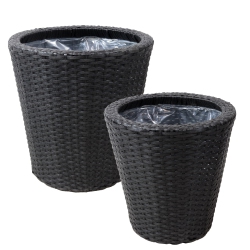 SUNNYDAZE DECOR Sunnydaze Polyrattan Indoor Round Planter - - 14.5 In, 11.75 In Black