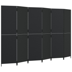VIDAXL Room Divider 6 Panels Poly Rattan In Black