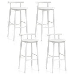 GYMAX Bar Height Stools Set Of 4 Bar Chair W/ Acacia Wood Frame Supporting Legs