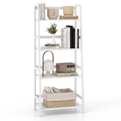 COSTWAY Multifunctional 4 Shelf Bamboo Bookcase Ladder Plant Flower Stand Rack Storage