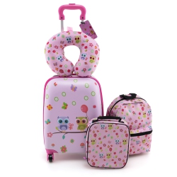 COSTWAY 5 PCs Kids Luggage Set With Backpack Neck Pillow Luggage Tag Lunch Bag Wheels