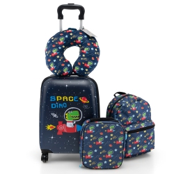 COSTWAY 5 PCs Kids Luggage Set With Backpack Neck Pillow Luggage Tag Lunch Bag Wheels