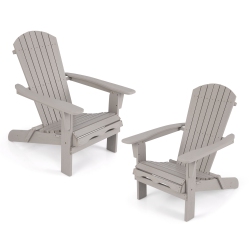 GYMAX Folding Adirondack Chair Set Of 2 W/ High Backrest & Wide Armrests Wooden
