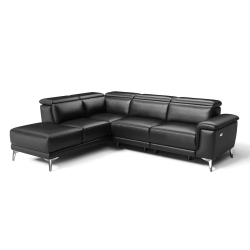 VALENCIA Pista Leather Reclining Sectional Sofa Left-Arm Chaise In Black