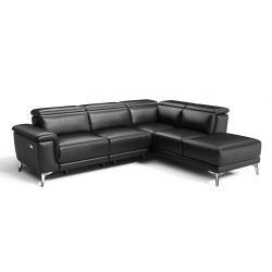 VALENCIA Pista Leather Reclining Sectional Sofa Right-Arm Chaise In Black