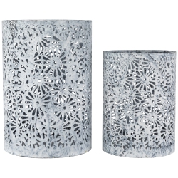 NORTHLIGHT Laser-Cut Floral Iron Pillar Candle Holders - 10" - Gray And - Set Of 2 In White