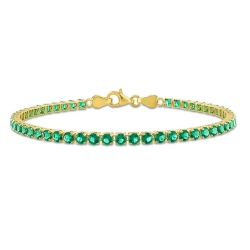 GEM AND HARMONY 4.59 Carat (Ctw) Lab-Created Emerald Tennis Bracelet In Plated Sterling Silver (7.25 Inches) In Yellow