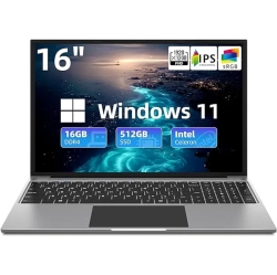 JUMPER 16 Inch Laptop, 16GB Ram, 512GB SSD, 11Th Gen Intel Celeron N5095, Fhd Ips Screen, Windows 11