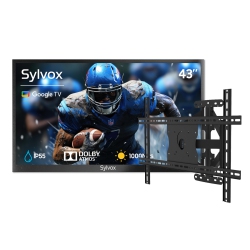 SYLVOX 43" Outdoor Smart Tv + Mount, 4K 1000Nits Google Outside Television Built-In Google Assistant, Chormecast, Ip55 Waterproof Tv for Partial Sun