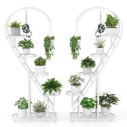 COSTWAY 5 Tier Metal Plant Stand Heart-Shaped Shelf With Hanging Hook for Multiple Plants