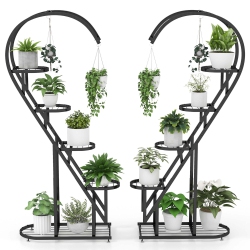 COSTWAY 5 Tier Metal Plant Stand Heart-Shaped Shelf With Hanging Hook for Multiple Plants