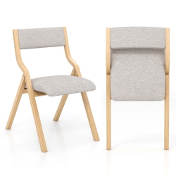 COSTWAY Folding Dining Chair Set Of 2 Wooden Upholstered Modern Linen Fabric Padded Seat