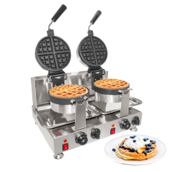 ALDKITCHEN Belgian Waffle Maker Thick | Double-Head Waffle Iron | 360° Rotating | 2 Round-Shape Waffles | 110V